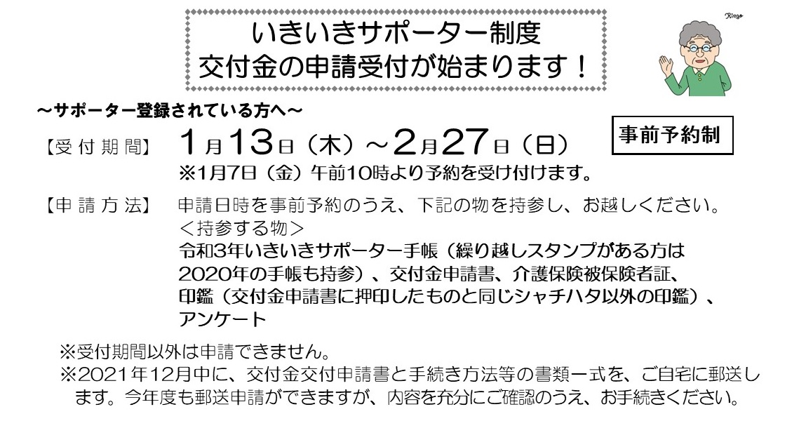 いきいきサポーター制度 交付金の申請受付が始まります！