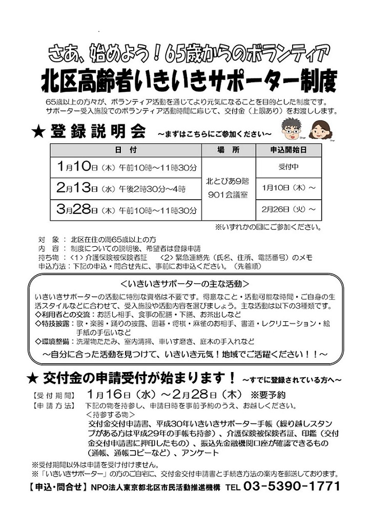 さあ、始めよう！65歳からのボランティア 北区高齢者いきいきサポーター制度